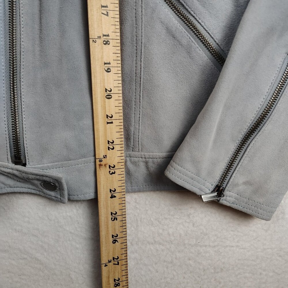 Neiman Marcus The Leather Collection Moto Jacket Womens sz L Gray Biker Pockets - Picture 7 of 9
